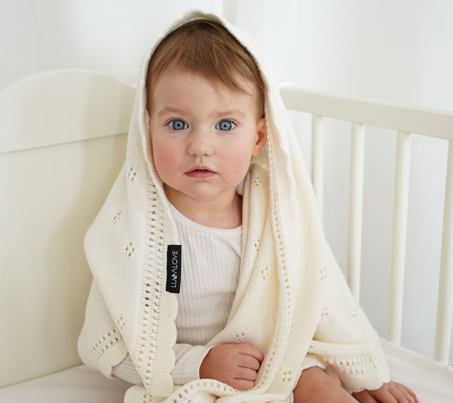 Soft cellular bamboo baby blanket - Coconut - Daisy