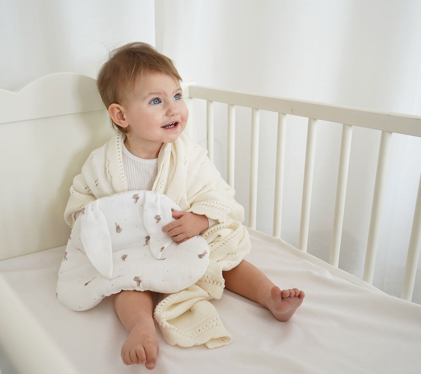 Soft cellular bamboo baby blanket - Coconut - Daisy