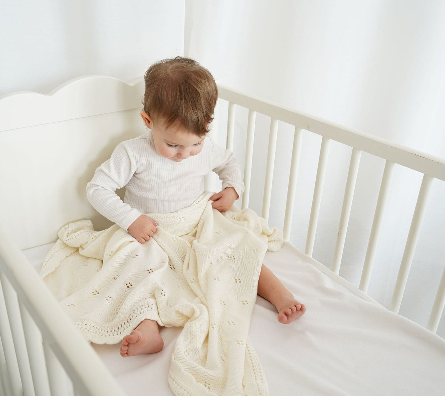 Soft cellular bamboo baby blanket - Coconut - Daisy