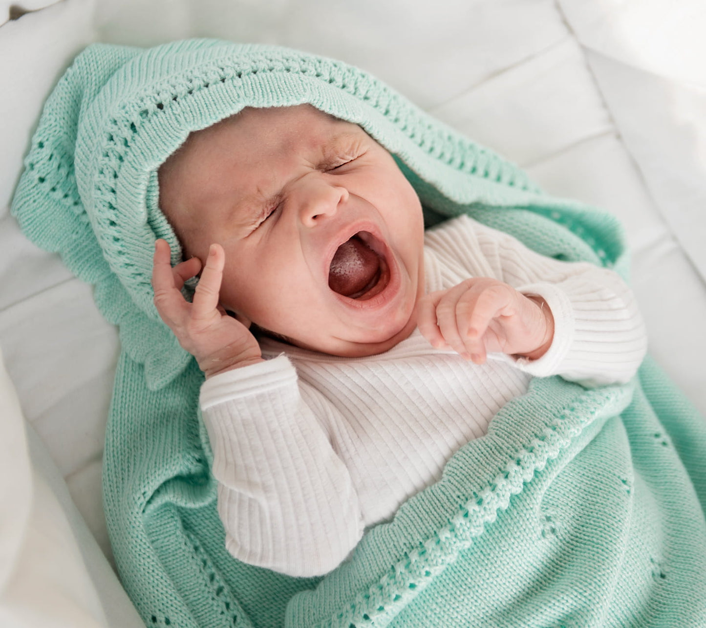 Soft cellular bamboo baby blanket - Mint - Daisy