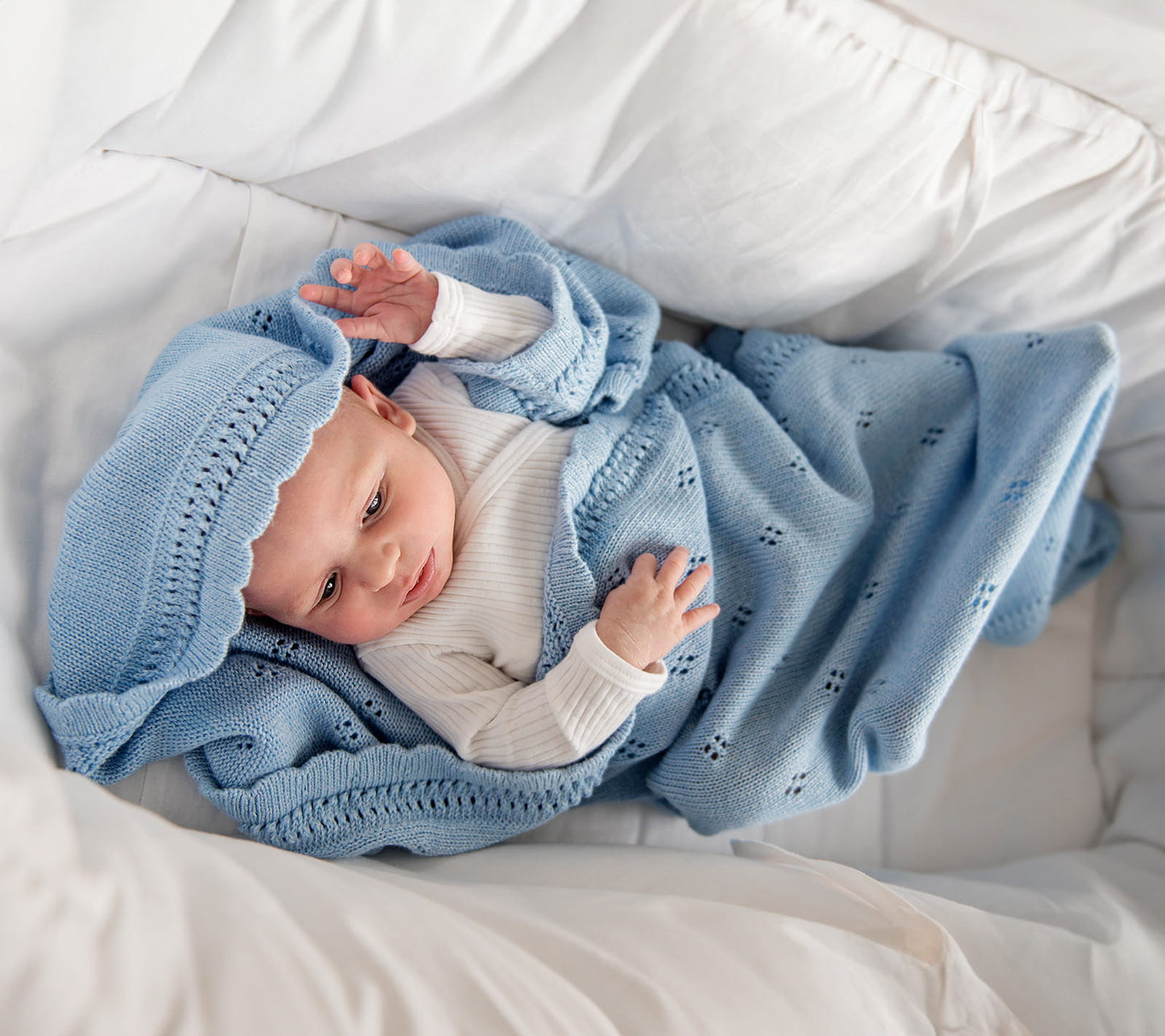 Soft cellular bamboo baby blanket - Blue - Daisy