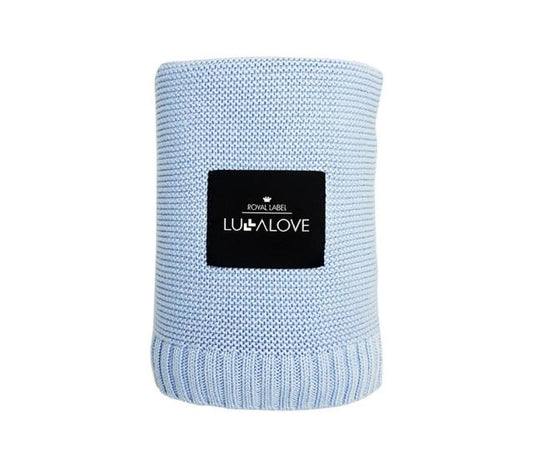 Bamboo classic knit blanket - 80x100cm - Baby blue - Lullalove UK