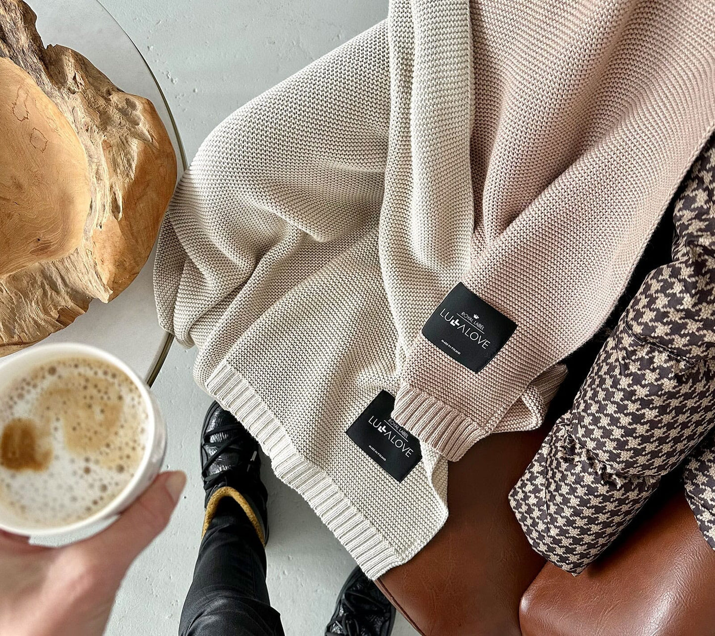 Bamboo baby blanket - Caramel Beige - Classic knit Blanket Lullalove UK