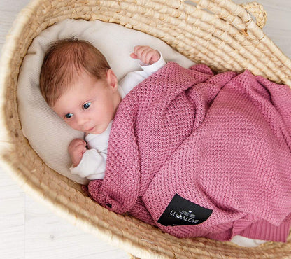 Bamboo baby blanket - Peony pink - Macaroon knit Blanket Lullalove UK 