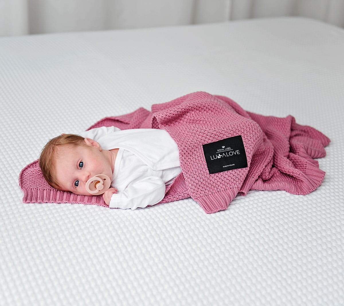 Bamboo baby blanket - Peony pink - Macaroon knit Blanket Lullalove UK
