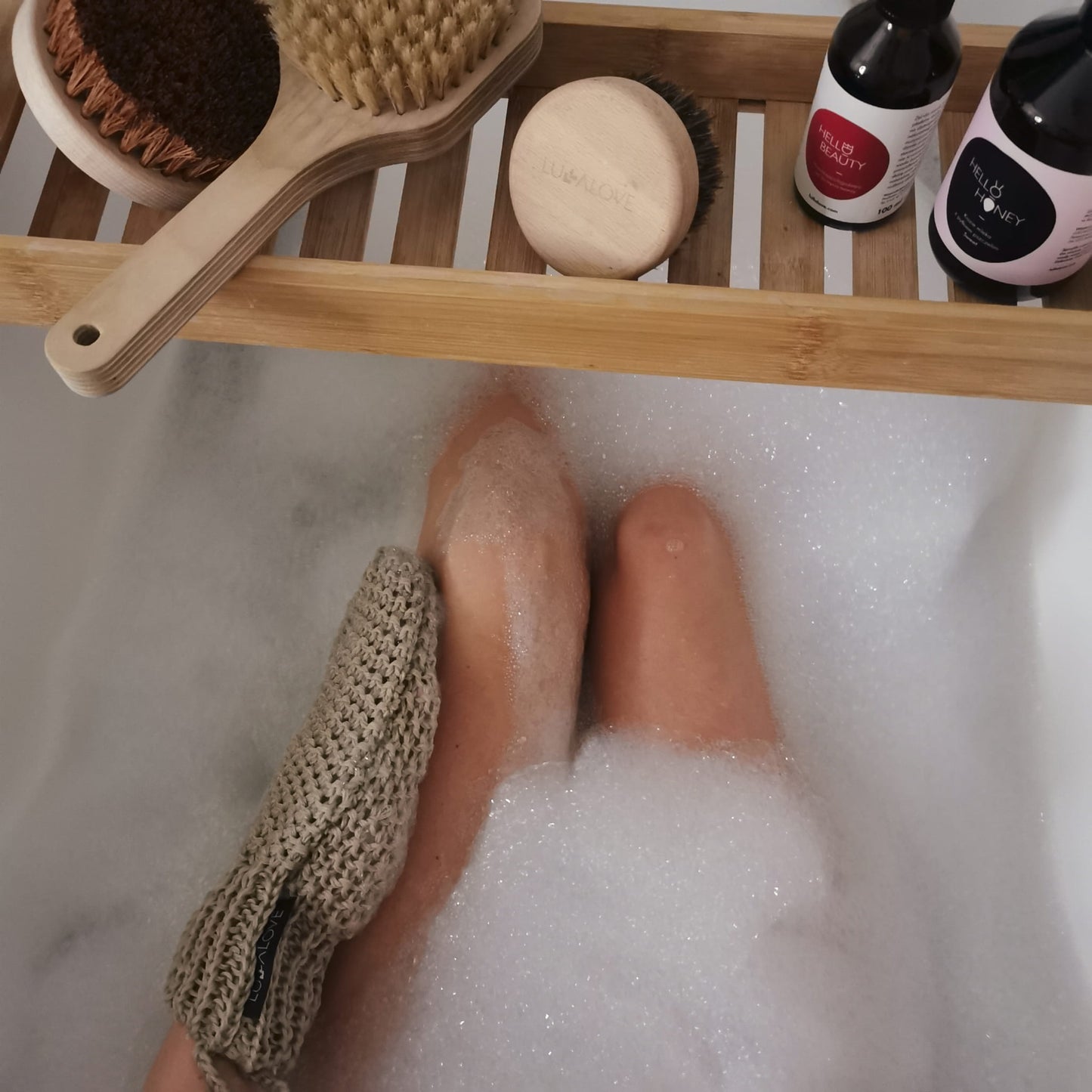 Exfoliating and massage glove - grey linen Accessories Lullalove UK