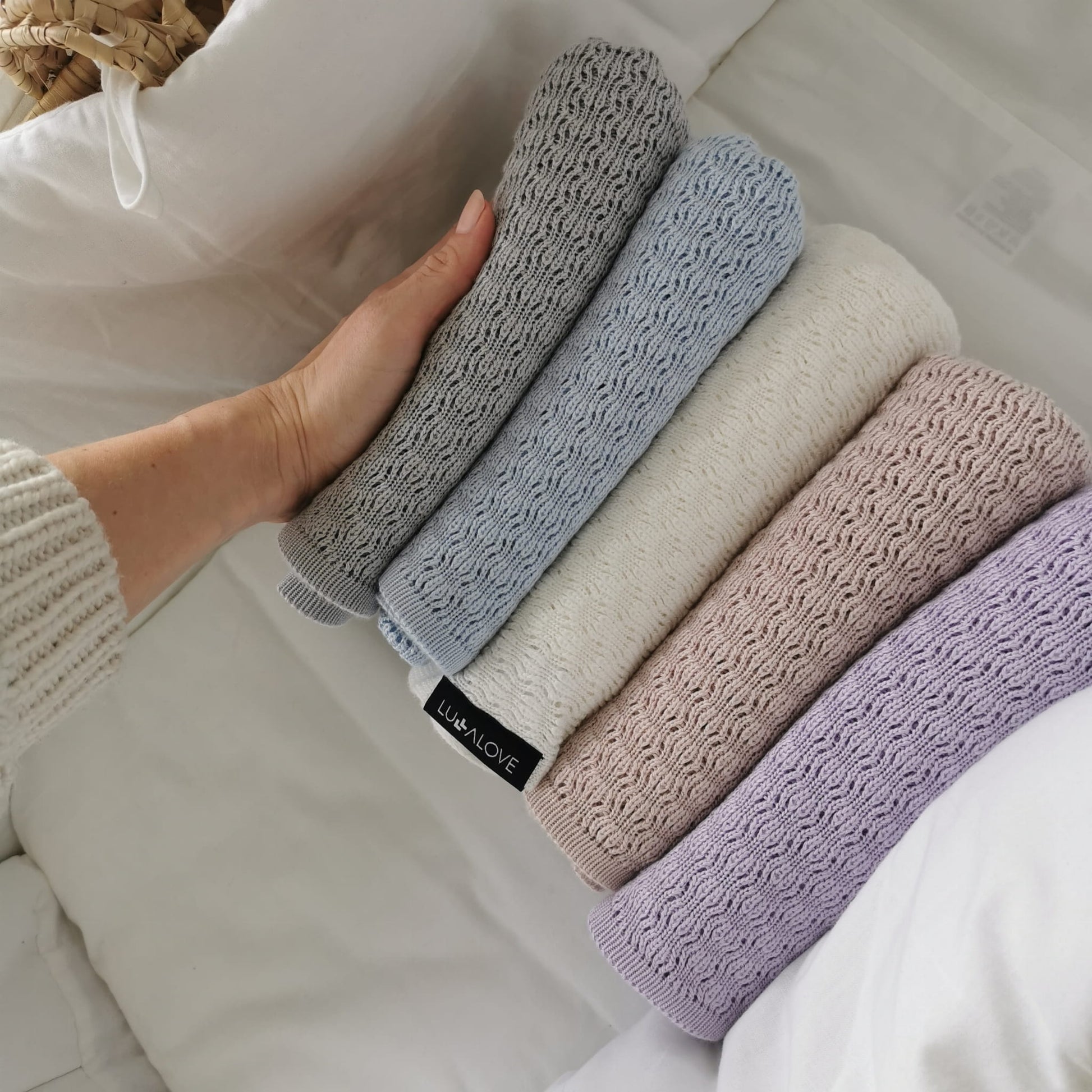 Light cellular bamboo baby blanket - Lavender Blanket Lullalove UK