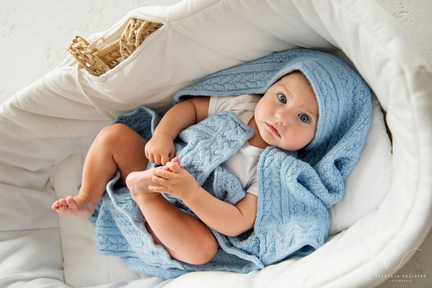 Premium Merino Wool Baby Blanket "Cookie" - Blue Blanket Lullalove