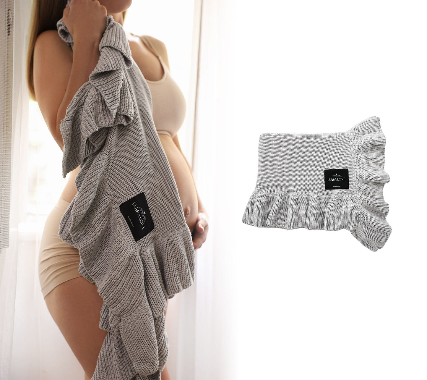 Soft bamboo baby blanket with a frill - Grey