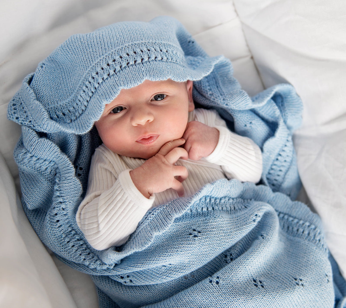 Soft cellular bamboo baby blanket - Blue - Daisy