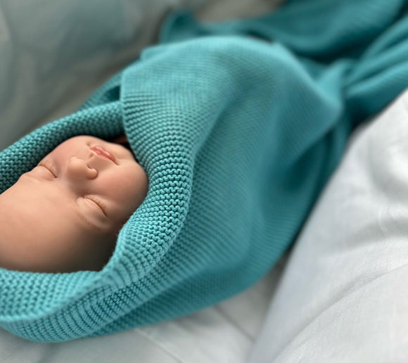 Bamboo baby blanket - Sea blue - Classic knit