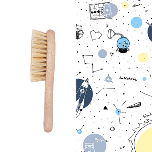 Cradle cap baby hairbrush & muslin washcloth - Space