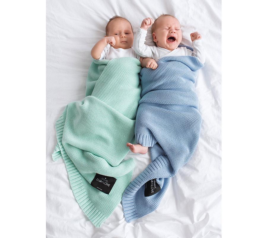 Bamboo baby blanket - Baby blue - classic knit Blanket Lullalove UK 