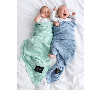 Bamboo baby blanket - Baby blue - classic knit Blanket Lullalove UK 