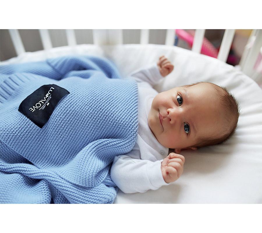 Bamboo baby blanket - Baby blue - classic knit Blanket Lullalove UK 