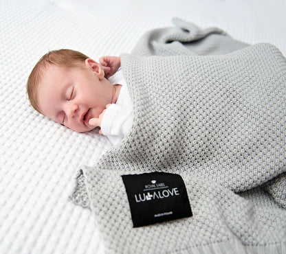 Bamboo baby blanket - Grey - Macaroon knit Blanket Lullalove UK 