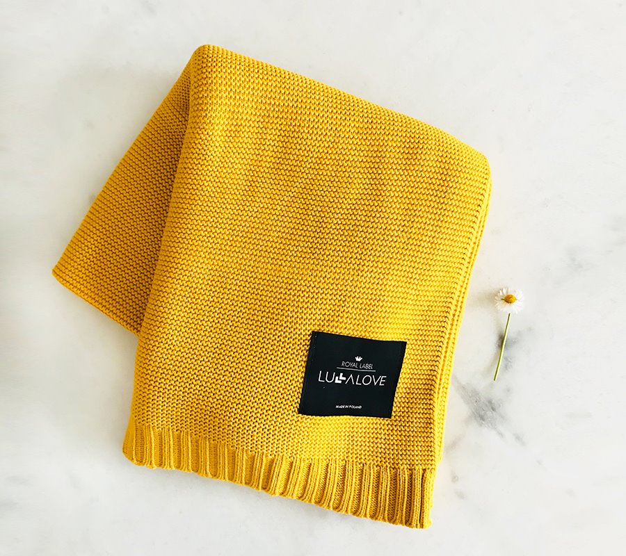 Bamboo baby blanket - Mustard - Classic knit Blanket Lullalove UK 