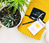 Bamboo baby blanket - Mustard - Classic knit Blanket Lullalove UK 