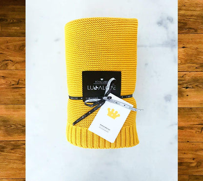 Bamboo baby blanket - Mustard - Classic knit Blanket Lullalove UK 