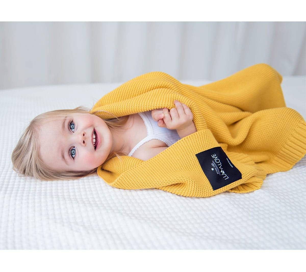 Bamboo baby blanket - Mustard - Classic knit Blanket Lullalove UK 
