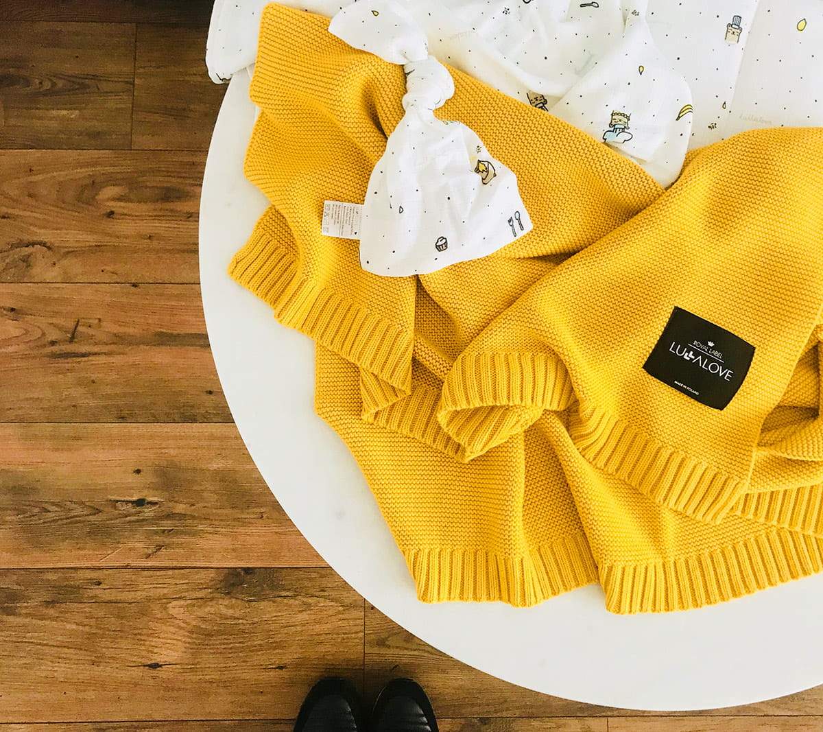 Bamboo baby blanket - Mustard - Classic knit Blanket Lullalove UK 