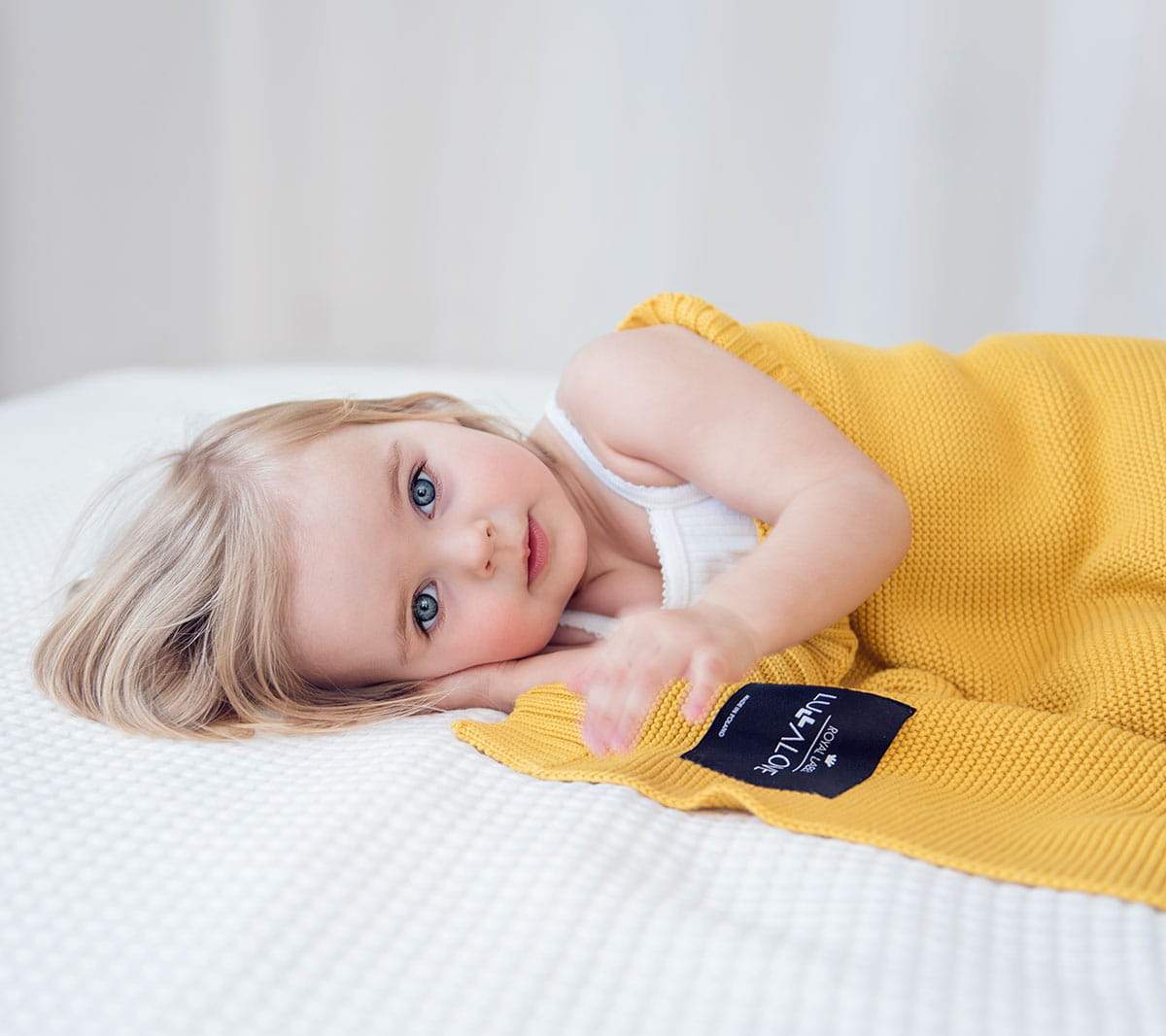 Bamboo baby blanket - Mustard - Classic knit Blanket Lullalove UK 