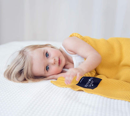 Bamboo baby blanket - Mustard - Classic knit Blanket Lullalove UK 