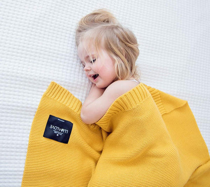 Bamboo baby blanket - Mustard - Classic knit Blanket Lullalove UK 