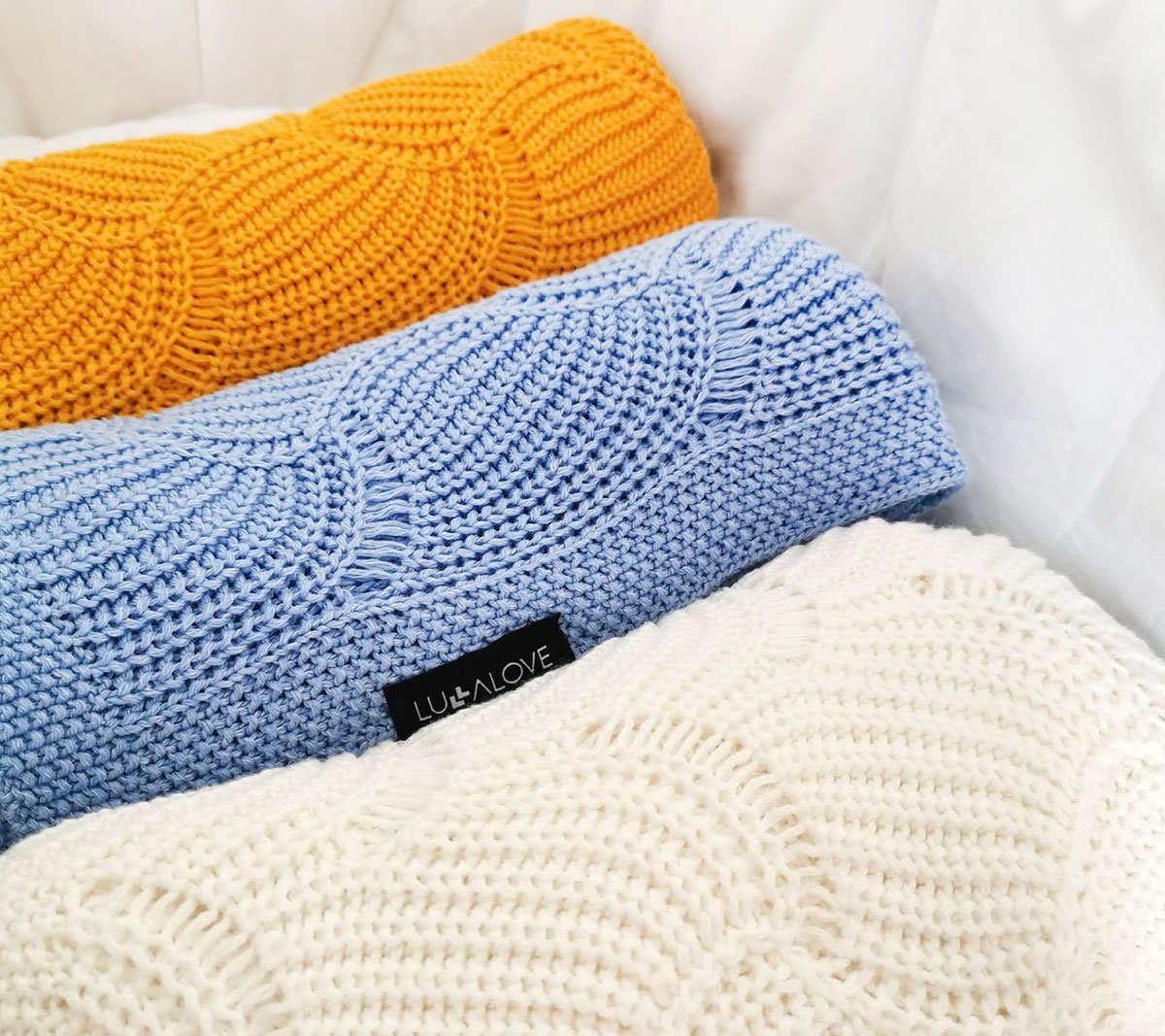 Cellular bamboo baby blanket - Blue - Seashell Blanket Lullalove UK 