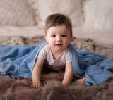 Cellular bamboo baby blanket - Blue - Seashell Blanket Lullalove UK 