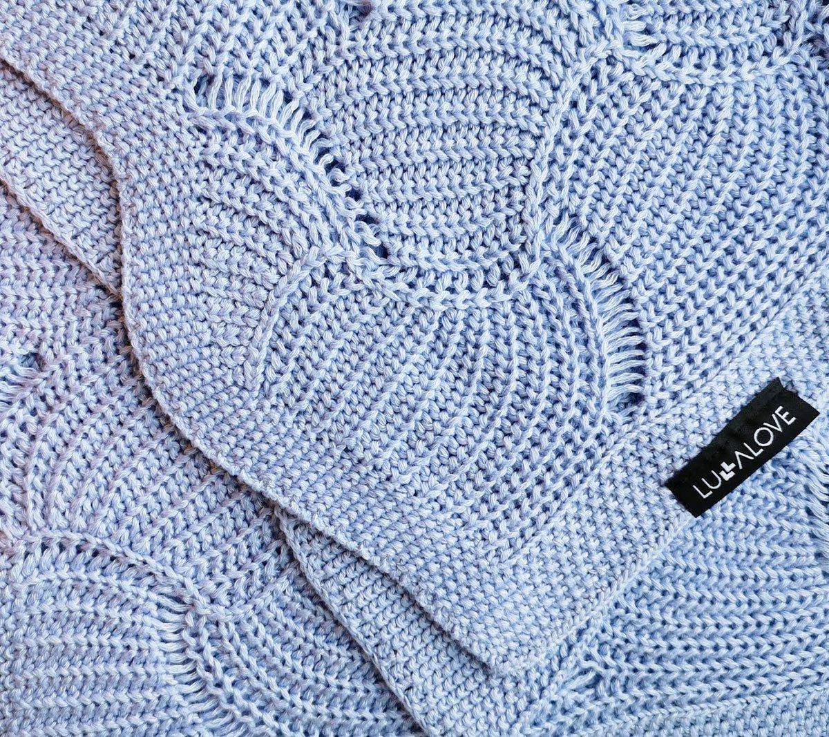 Cellular bamboo baby blanket - Blue - Seashell Blanket Lullalove UK 