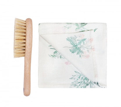 Cradle cap baby hairbrush & muslin washcloth - Herbs pink Brush Lullalove 