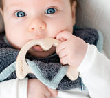 Eco maple wood teether with a bib - Grey Teether Lullalove UK 