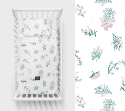 Herbs pink - Cot bed duvet cover and pillowcase set Bedding Lullalove UK 