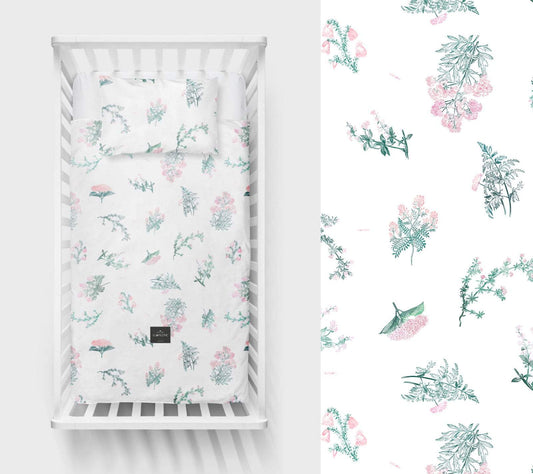 Herbs pink - Cot bed duvet cover and pillowcase set Bedding Lullalove UK 