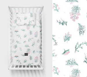Herbs pink - Cot bed duvet cover and pillowcase set Bedding Lullalove UK 