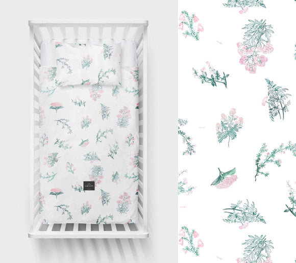 Herbs pink - Cot bed duvet cover and pillowcase set Bedding Lullalove UK 