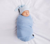 Light knitted bamboo swaddle blanket - Blue - Lullalove UK