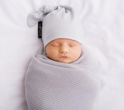 Light knitted bamboo swaddle blanket - Grey - Lullalove UK