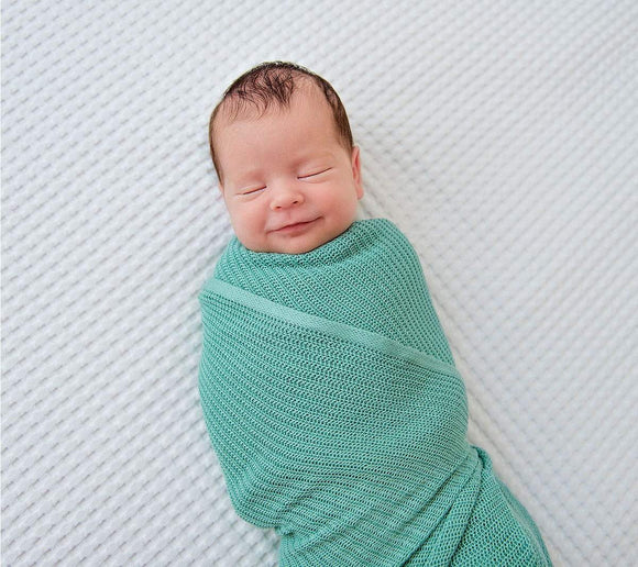 Light knitted bamboo swaddle blanket - Sage Swaddle blanket Lullalove 