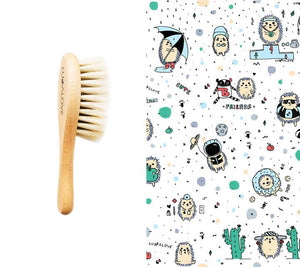 Soft baby hairbrush with goat's bristle & washcloth - Hedgehog blue Brush Lullalove 
