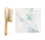 Soft baby hairbrush with goat's bristle & washcloth - Herbs pink Brush Lullalove 