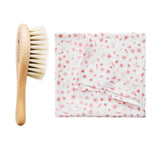 Soft baby hairbrush with goat's bristle & washcloth - Pink flowers Brush Lullalove 