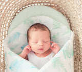 Swaddle wrap blanket / baby playmat - Ferns mint Duvet swaddles Lullalove UK 