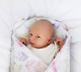 Swaddle wrap blanket / baby playmat - Ferns pink Duvet swaddles Lullalove UK 