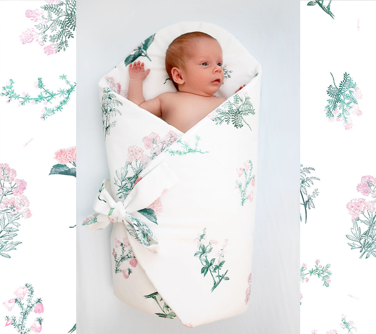 Swaddle wrap blanket / baby playmat - Herbs pink Duvet swaddles Lullalove UK 
