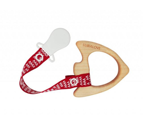 Wooden teether with a clip - Fish - Red - Lullalove UK
