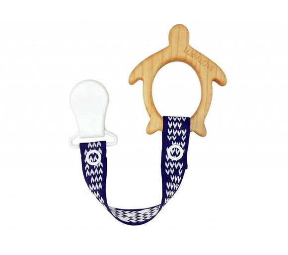 Wooden teether with a clip - Turtle - Blue - Lullalove UK