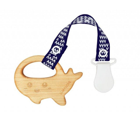 Wooden teether with a clip - Whale - Blue - Lullalove UK